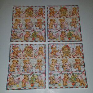 VTG Gibson Christmas Teddy Bear Stickers Presents Pink Bunny ~ Lot of 4 Sheets